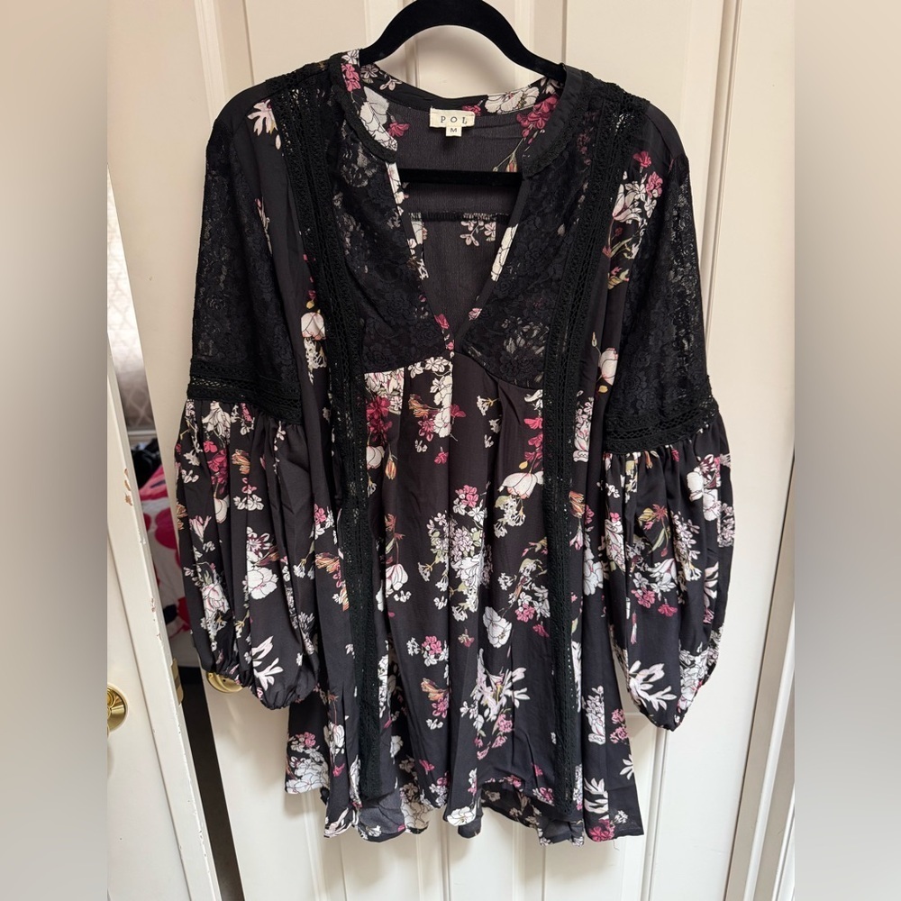 POL Floral Lace Boho Mini Dress/Tunic